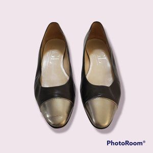 AGL Navy silver cap toe leather ballet flats